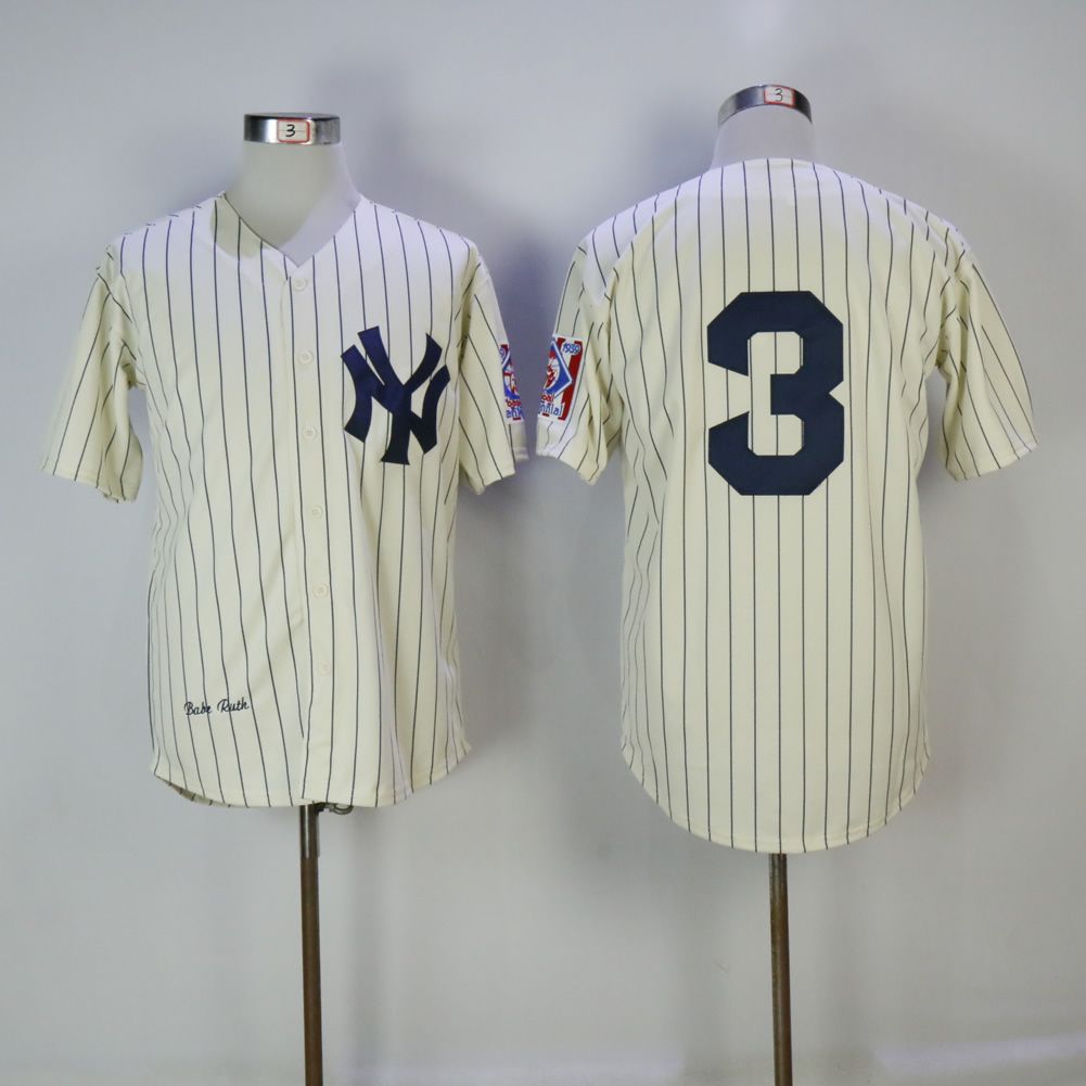 Men New York Yankees 3 No name Cream MLB Jerseys